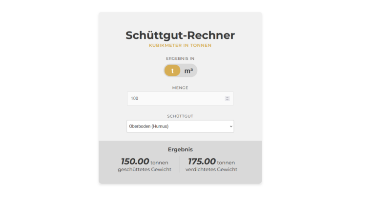Kubikmeter in Tonnen umrechnen? Erdbaron macht’s möglich!