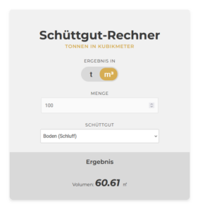 Schüttgut-Umrechnen-Tabelle