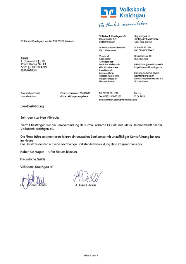 Erdbaron Bonität Selbstauskunft Bank
